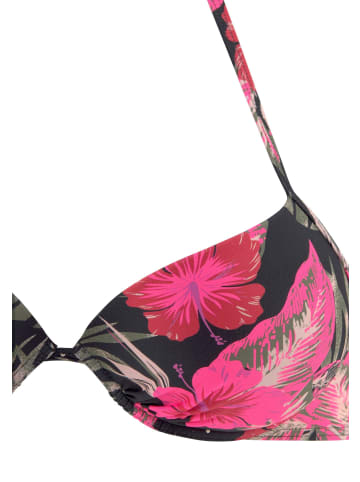 LASCANA Push-Up-Bikini-Top in schwarz-pink-bedruckt