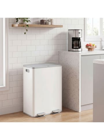 SONGMICS Mülleimer Pary in Mattweiß - (B)37.7 x (H)66.9 x (T)47.6 cm - 2 x 30 L