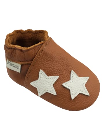 Yalion Leder-Krabbelschuhe "Sterne" in Braun