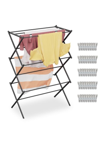 relaxdays Wäscheständer in Schwarz - (B)74 x (H)102 x (T)38 cm