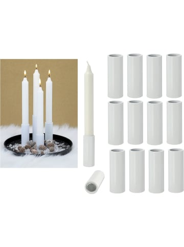 Novaliv 12x Stabkerzenhalter magnetisch Weiss 2,8x5cm Wohnzimmerdeko Weihnacht in Weiß