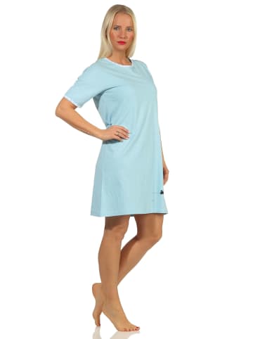 NORMANN Nachthemd kurzes Bigshirt KatzenApplikation - 65281 in hellblau