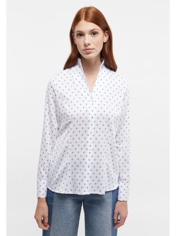 Eterna Langarmbluse mit Kelchkragen und Minimal Graphic Print in Weiß