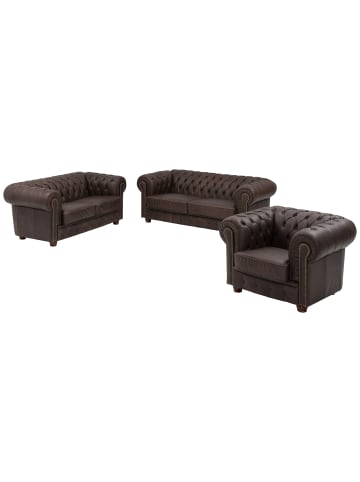 58 aufm Kessel SOFAGARNITUR 3-2-1 Kath Echtleder (Antikoptik) braun