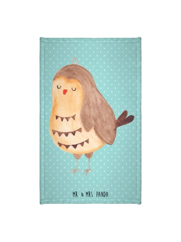 Mr. & Mrs. Panda Mini-Handtuch Eule Zufrieden ohne Spruch in Türkis Pastell