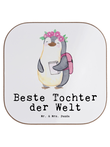 Mr. & Mrs. Panda Glas-Untersetzer Pinguin Beste Tochter der Welt... in Weiß