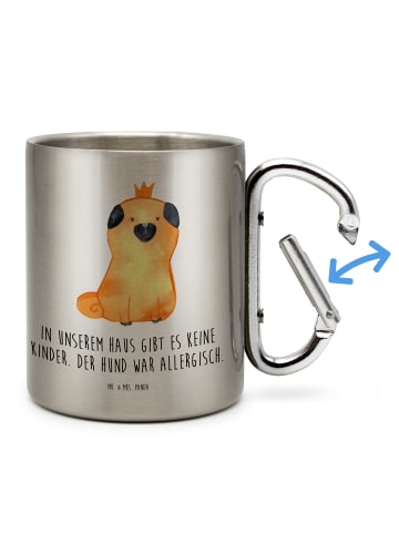 Mr. & Mrs. Panda Karabiner Becher Mops Krone mit Spruch in Silber