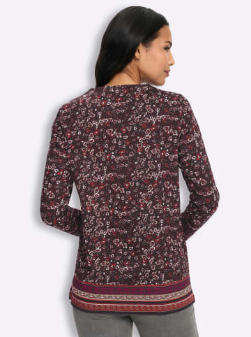 Sieh an! Longshirt in schwarz-burgund-bedruckt