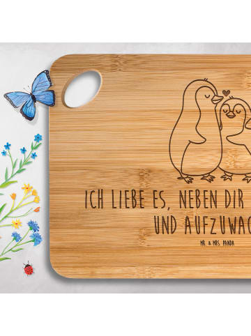 Mr. & Mrs. Panda Holzbrett Pinguine Einschlafen mit Spruch in Braun