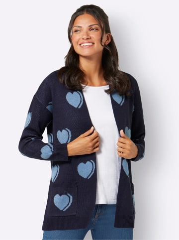 Sieh an! Longstrickjacke in marine-himmelblau-gemustert