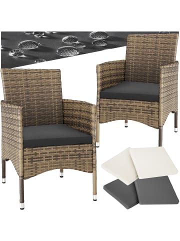tectake 2er Set Rattanstuhl Nantes 59 x 57 x 85 cm, natur/dunkelgrau