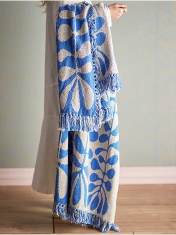 Bloomingville Decke NEVINE Blau Creme Florales Muster 160x130 cm