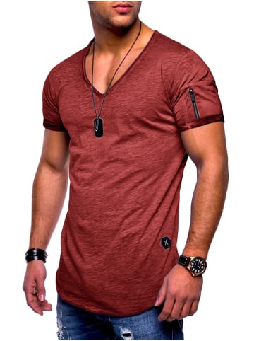 SOUL STAR T-Shirt - BHKNINW Basic Kurzarm Oversized Shirt V-Ausschnitt in Weinrot-Wash