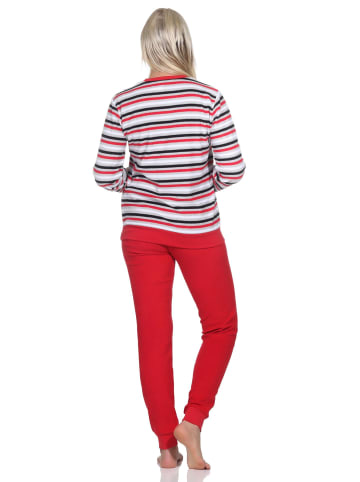 NORMANN Frottee Schlafanzug langarm Bündchen Streifen - 82804 in rot