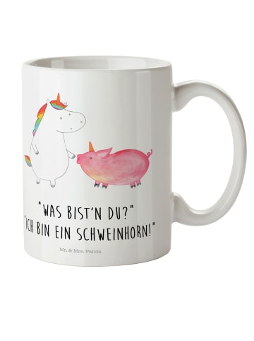 Mr. & Mrs. Panda Kindertasse Einhorn Schwein mit Spruch in Weiß