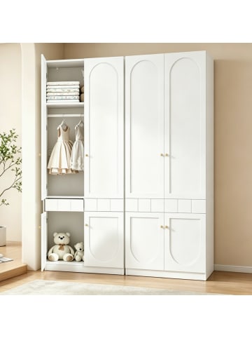 ABRIHOME Kleiderschrank in Weiß 160x50x200 cm 2er Set mit 4 Türen Stange Schubladen