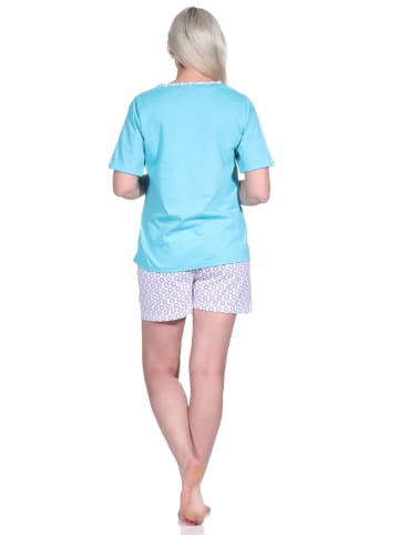 NORMANN Shorty kurzarm Schlafanzug Rundhals und BlümchenMuster - 74482 in türkis