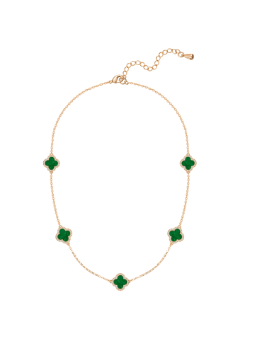 Lulu & Jane Halskette Kleeblatt aus Messing mit Zirkonia in gelbgold