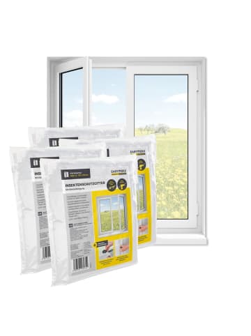 EASYmaxx Moskitonetz Fenster 4er-Set 110x130cm weiß mit Klettverschluss Transparent