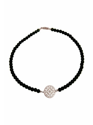 Gemshine Halskette Choker Yoga Mandala und Onyx in silver coloured