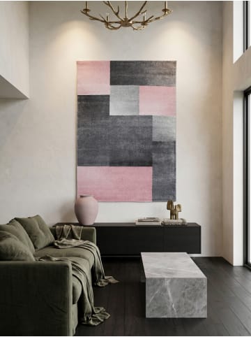 KADIMA DESIGN Teppich Kurzflor Waschbar Karo SOLDA Strapazierfähig OEKO-TEX in Pink
