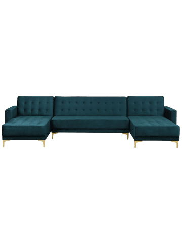 Beliani Modulsofa ABERDEEN in Grün/Gold - (W) 348 x (H) 83 x (L) 168 cm