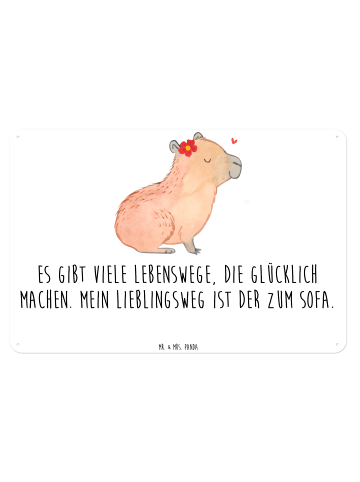 Mr. & Mrs. Panda Blechschild Capybara Blume mit Spruch in Weiß