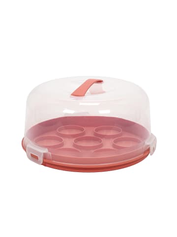 Excellent Houseware Tragbare Box für Kuchen oder Muffins in Korallenrot, (B) 25 x (H) 14 x (L) 25 cm