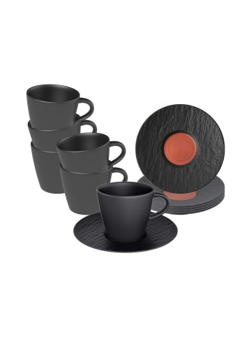 Villeroy & Boch 6er Set Espressotassen mit Untertassen Manufacture Rock Glow in Schwarz 60 ml in schwarz
