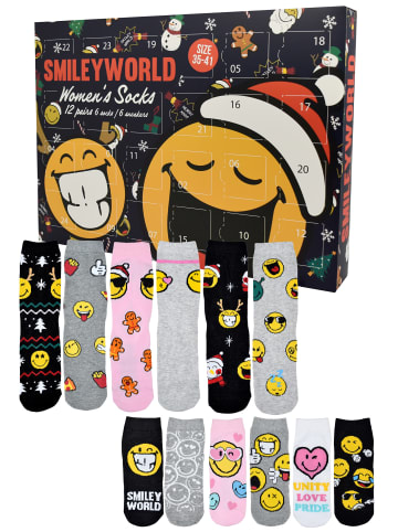 Smiley World Smileyworld Socken Adventskalender mit 12 Paar kurz und lang in Mehrfarbig