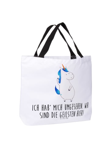 Mr. & Mrs. Panda Strandtasche Einhorn Mann mit Spruch in Weiß