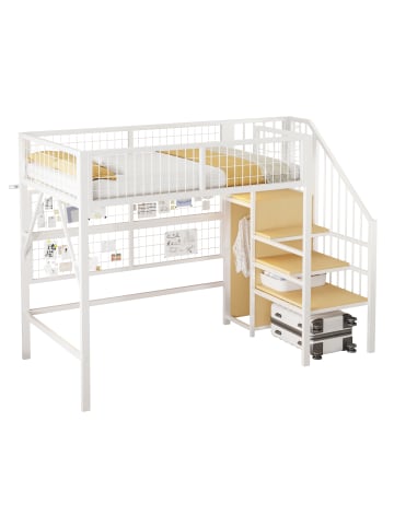 ABRIHOME Multifunktional Etagenbett 90*200 Hochbett mit LED und Stauraum, Weiß