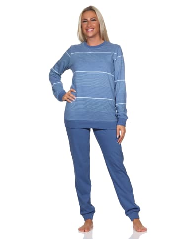 NORMANN langarm Schlafanzug Bündchen Streifen - 81588 in blau