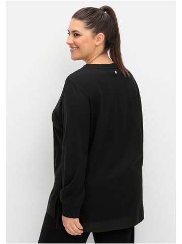 sheego Funktions-Sweatshirt mit V-Ausschnitt in schwarz