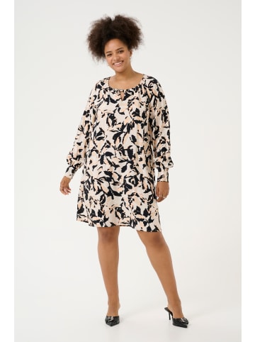 KAFFE curve Kleid KCpaca in Beige/Black/Peach Blurry Leaf