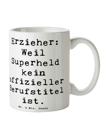 Mr. & Mrs. Panda Tasse Erzieher Superheld mit Spruch in Weiß