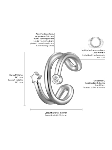 Glanzstücke München Ohrklemmen Stern aus Sterling Silber mit Zirkonia in silber