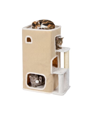 relaxdays Katzenhaus in Beige/ Weiß - (B)43 x (H)83,5 x (T)34 cm