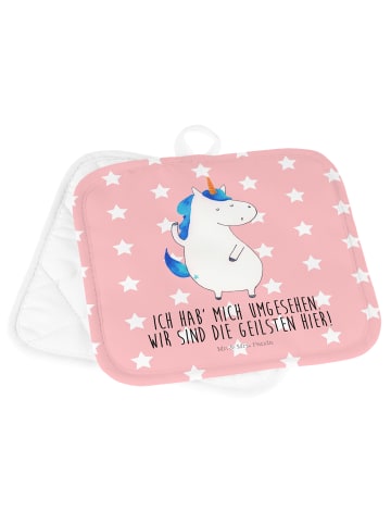 Mr. & Mrs. Panda Topflappen Einhorn Mann mit Spruch in Rot Pastell