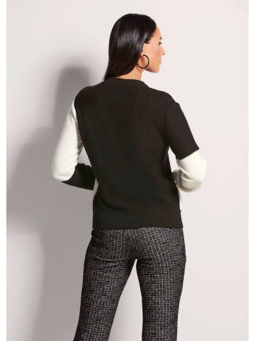 MADELEINE Patch-Design Cardigan, V-Ausschnitt in schwarz / wollweiß / beige