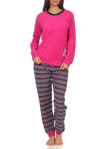 NORMANN Frottee Pyjama Schlafanzug langarm Bündchen und BärApplikation - 49987 in pink