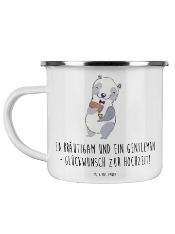 Mr. & Mrs. Panda Camping Emaille Tasse Bräutigam Gentleman mit S... in Weiß