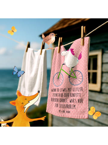 Mr. & Mrs. Panda Handtuch Einhorn Radfahrer mit Spruch in Rot Pastell