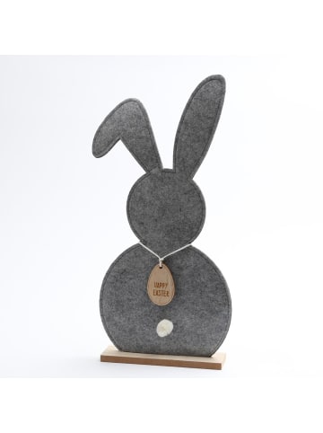 MARELIDA Hase Osterhase auf Holzfuß Dekofigur H: 52cm in grau