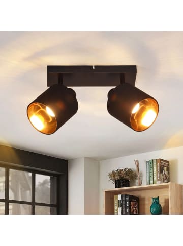 ZMH Deckenleuchte in schwarz 2-flammige E14 Vintage mit Stoffschirm