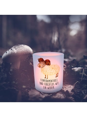 Mr. & Mrs. Panda Glas Windlicht Sternzeichen Widder mit Spruch in Transparent