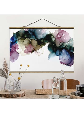 WALLART Stoffbild mit Posterleisten - Blumenbogen mit Gold in Blau