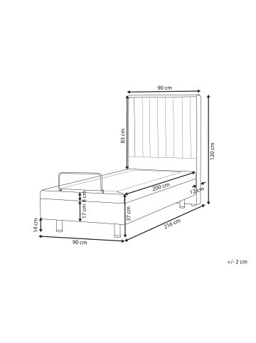 Beliani Einzelbett CASTELLAN in Grau/Schwarz - (W) 90 x (H) 120 x (L) 216 cm