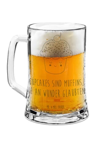 Mr. & Mrs. Panda Gravierter Bierkrug Cupcake mit Spruch in Transparent