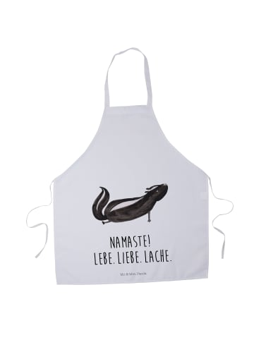 Mr. & Mrs. Panda Schürze Stinktier Yoga mit Spruch in Weiß